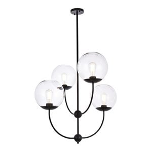 Living District Lennon 4-Light Mid-Century Metal Pendant in Black and Clear