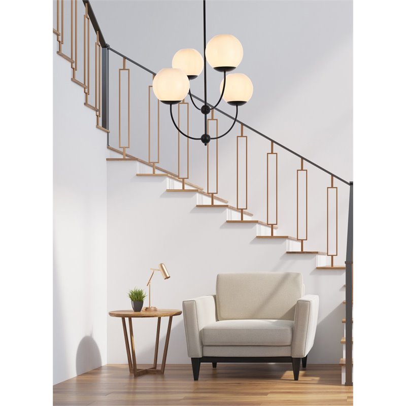 Living District Lennon 4-Light Mid-Century Metal Pendant in Black and White