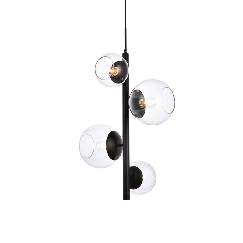 Living District Wells 4-Light Mid-Century Metal Pendant in Black and Clear