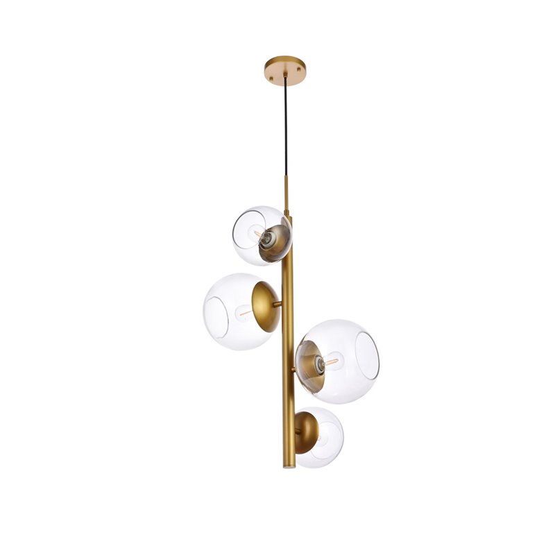 Living District Wells 4-Light Mid-Century Metal Pendant in Brass and Clear