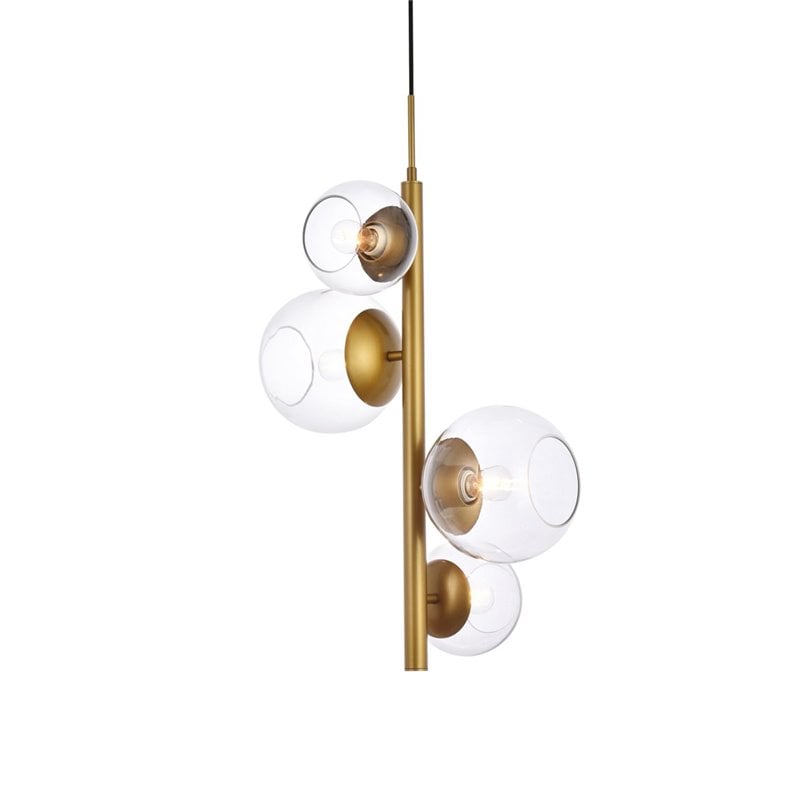 Living District Wells 4-Light Mid-Century Metal Pendant in Brass and Clear