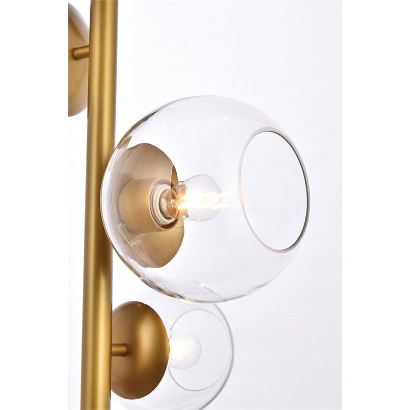 Living District Wells 4-Light Mid-Century Metal Pendant in Brass and Clear