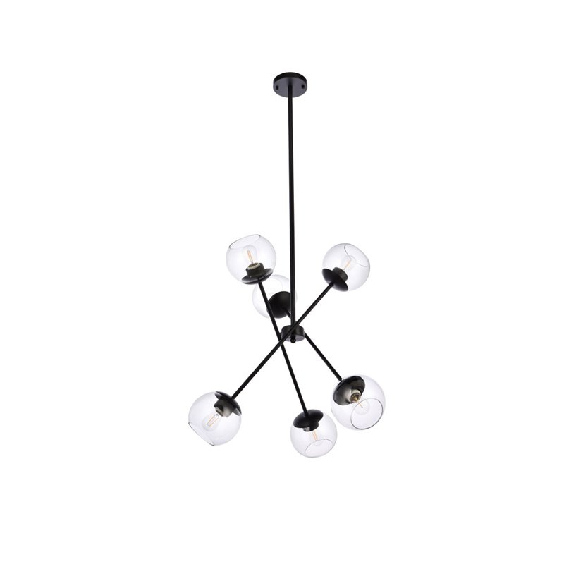 Living District Axl 6-Light Mid-Century Metal Pendant in Black and Clear