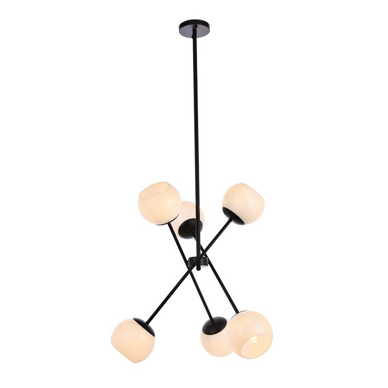 Living District Axl 6-Light Mid-Century Metal Pendant in Black and White