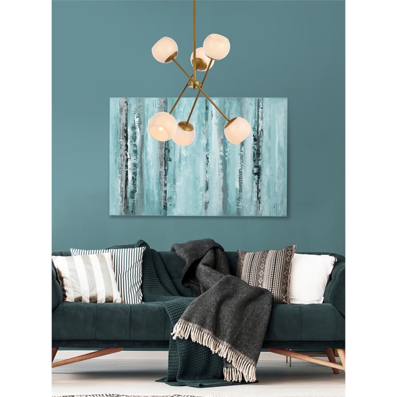 Living District Axl 6-Light Mid-Century Metal Pendant in Brass and White