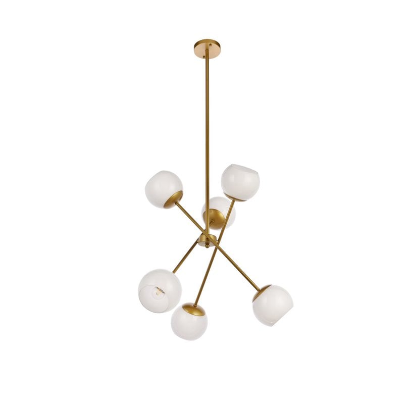 Living District Axl 6-Light Mid-Century Metal Pendant in Brass and White