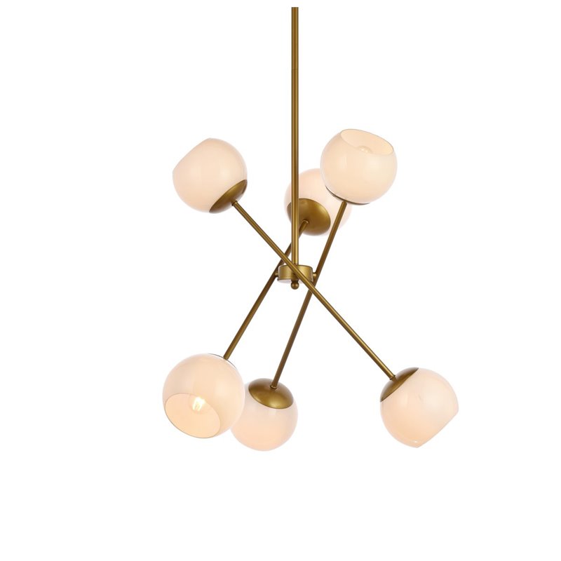 Living District Axl 6-Light Mid-Century Metal Pendant in Brass and White