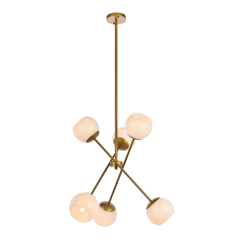 Living District Axl 6-Light Mid-Century Metal Pendant in Brass and White