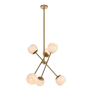 Living District Axl 6-Light Mid-Century Metal Pendant in Brass and White