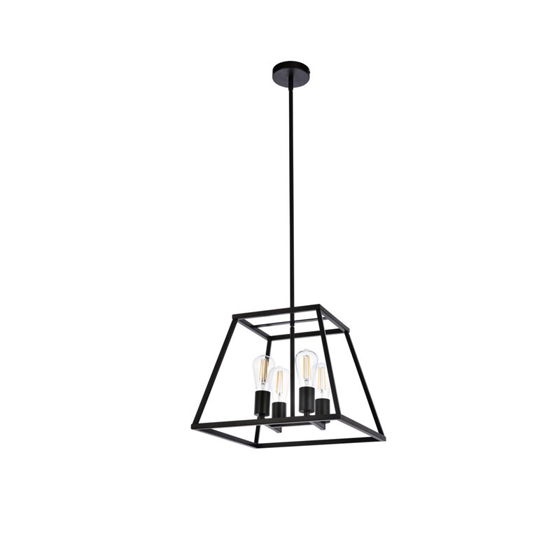 Living District Declan 4-Light Farmhouse Metal Pendant in Black Finish