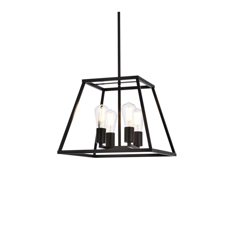 Living District Declan 4-Light Farmhouse Metal Pendant in Black Finish
