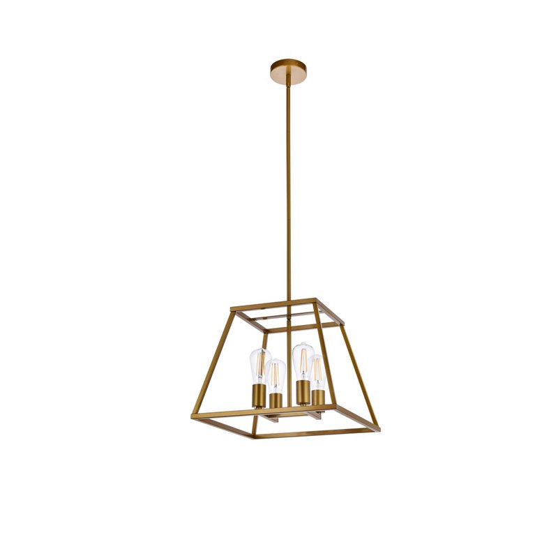 Living District Declan 4-Light Farmhouse Metal Pendant in Brass Finish