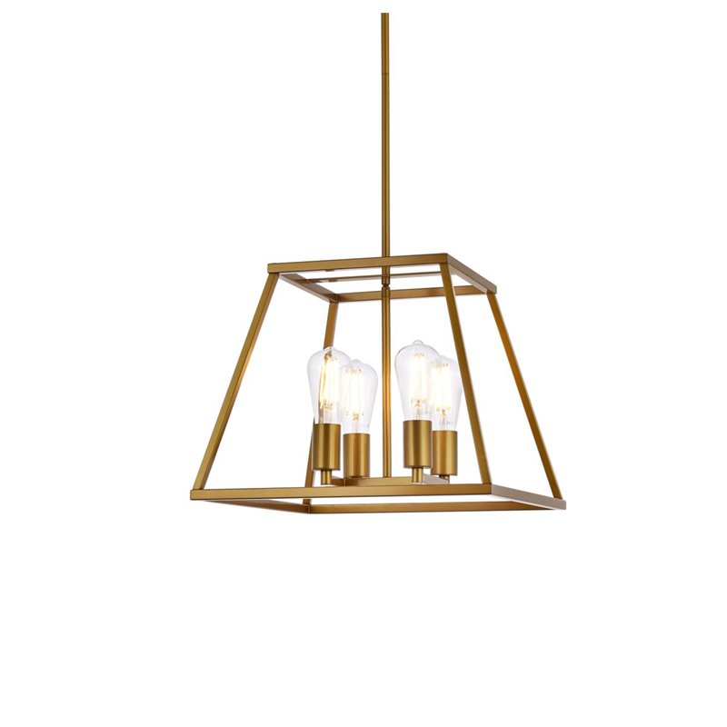 Living District Declan 4-Light Farmhouse Metal Pendant in Brass Finish