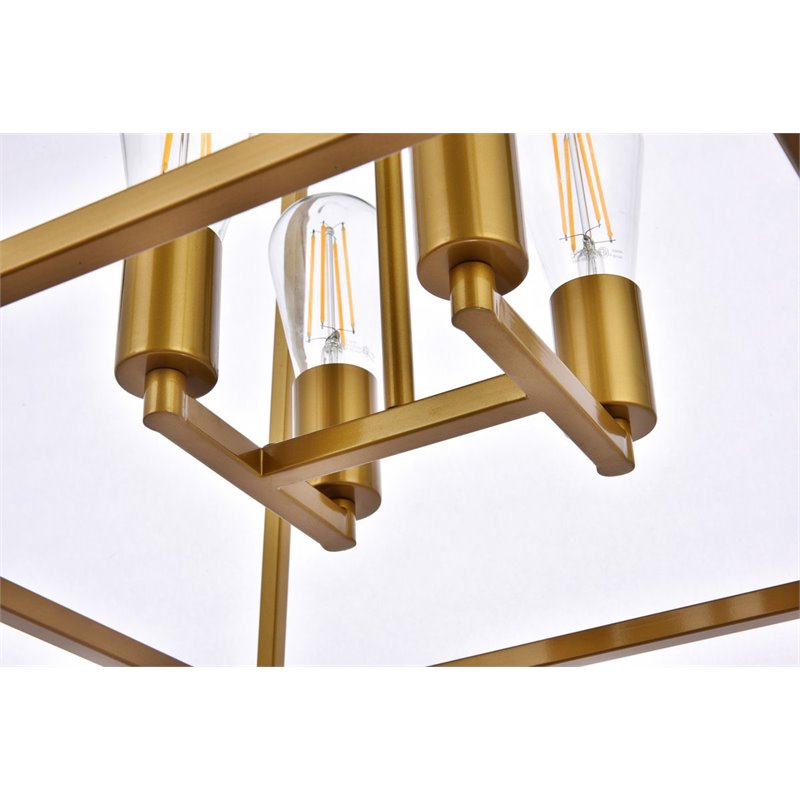 Living District Declan 4-Light Farmhouse Metal Pendant in Brass Finish