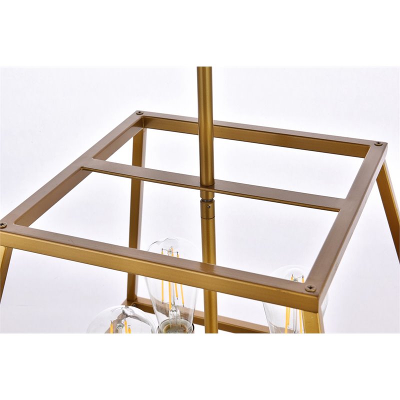 Living District Declan 4-Light Farmhouse Metal Pendant in Brass Finish