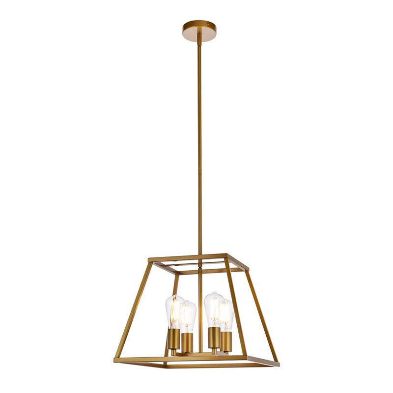 Living District Declan 4-Light Farmhouse Metal Pendant in Brass Finish