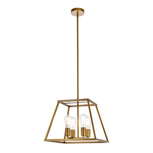 Living District Declan 4-Light Farmhouse Metal Pendant in Brass Finish