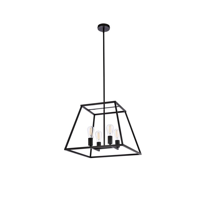 Living District Declan 4-Light Farmhouse Metal Pendant in Black Finish