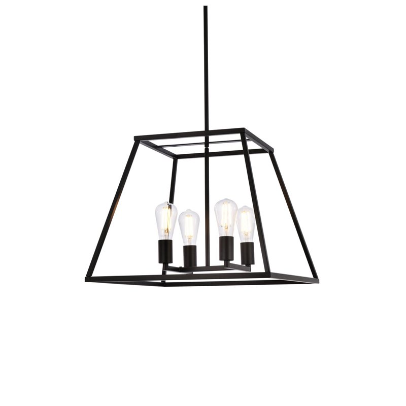 Living District Declan 4-Light Farmhouse Metal Pendant in Black Finish