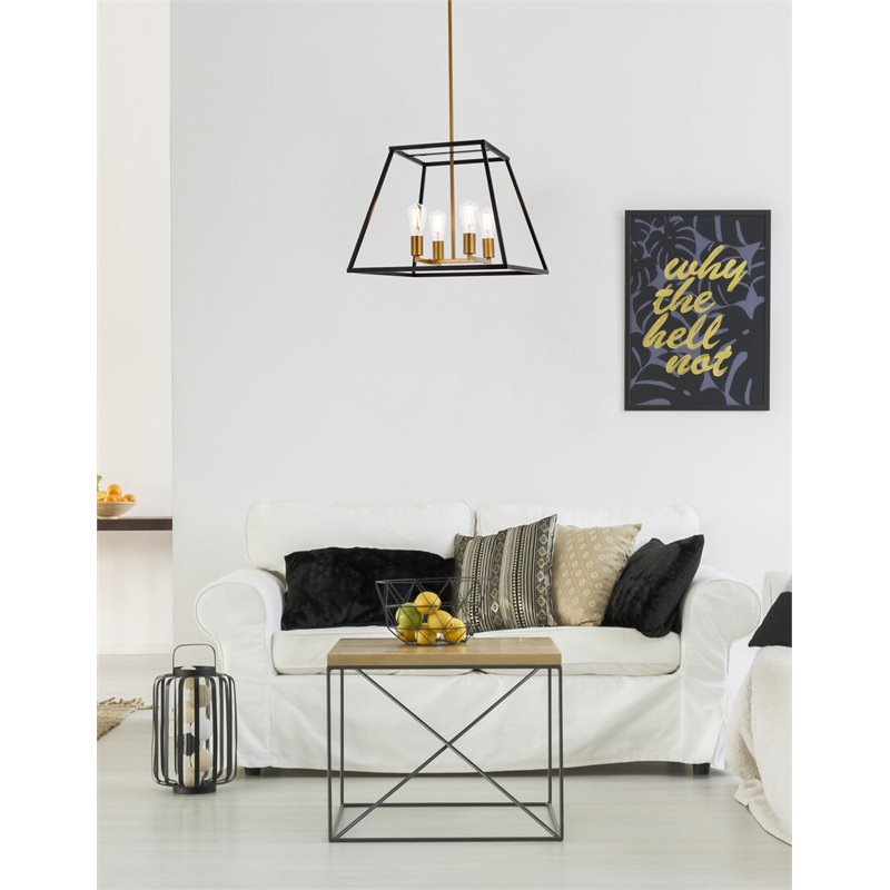 Living District Declan 4-Light Farmhouse Metal Pendant in Black and Brass Finish