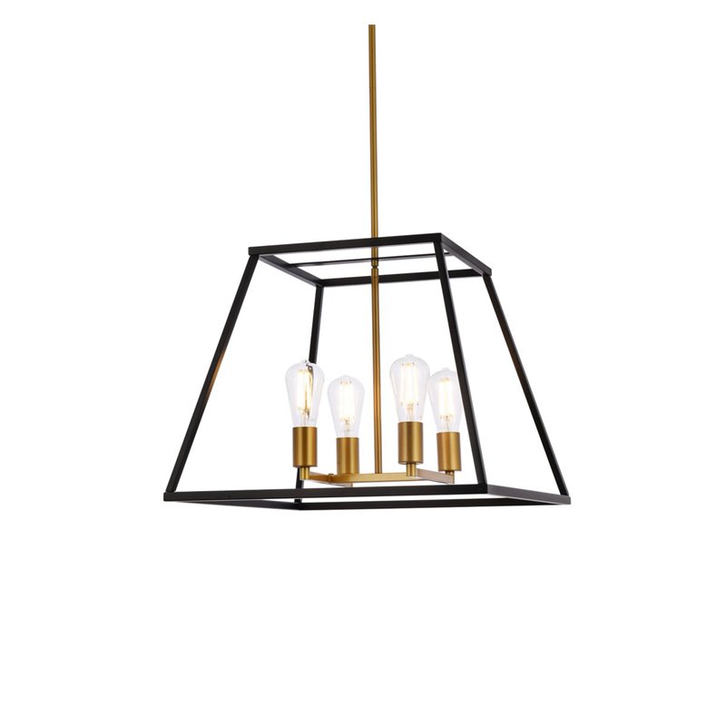 Living District Declan 4-Light Farmhouse Metal Pendant in Black and Brass Finish