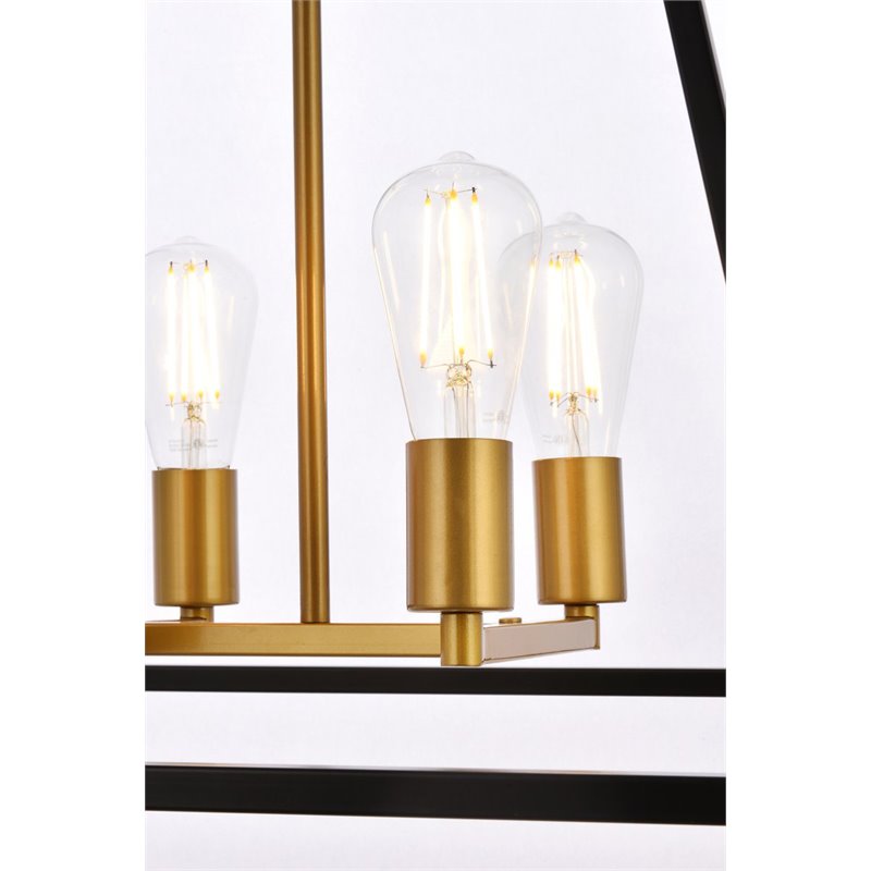 Living District Declan 4-Light Farmhouse Metal Pendant in Black and Brass Finish