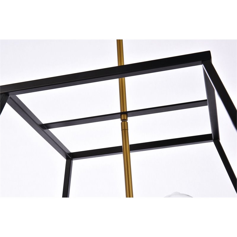 Living District Declan 4-Light Farmhouse Metal Pendant in Black and Brass Finish