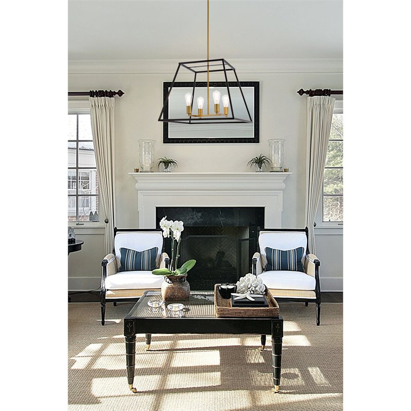 Living District Declan 4-Light Farmhouse Metal Pendant in Black and Brass
