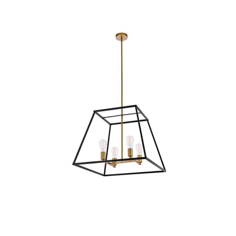 Living District Declan 4-Light Farmhouse Metal Pendant in Black and Brass