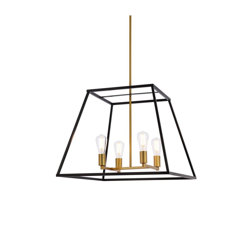 Living District Declan 4-Light Farmhouse Metal Pendant in Black and Brass