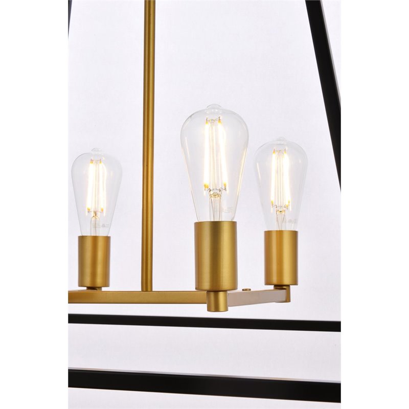 Living District Declan 4-Light Farmhouse Metal Pendant in Black and Brass