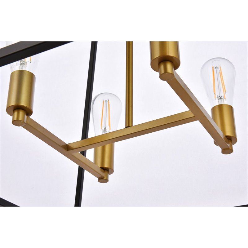 Living District Declan 4-Light Farmhouse Metal Pendant in Black and Brass