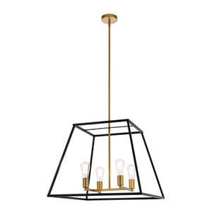 Living District Declan 4-Light Farmhouse Metal Pendant in Black and Brass