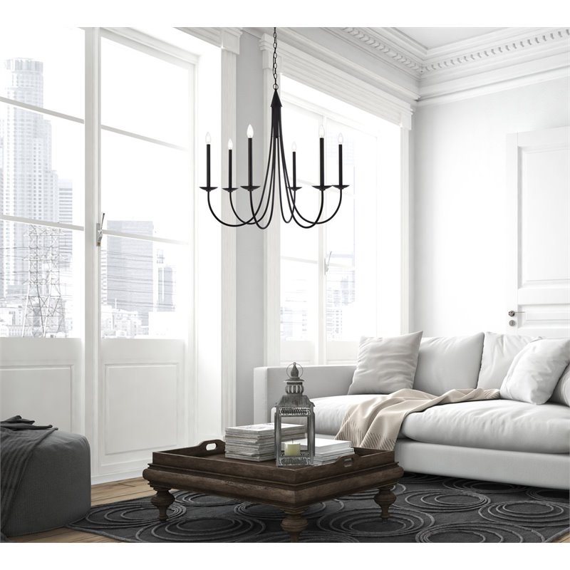 Living District Cohen 6-Light Mid-Century Metal Pendant in Black Finish