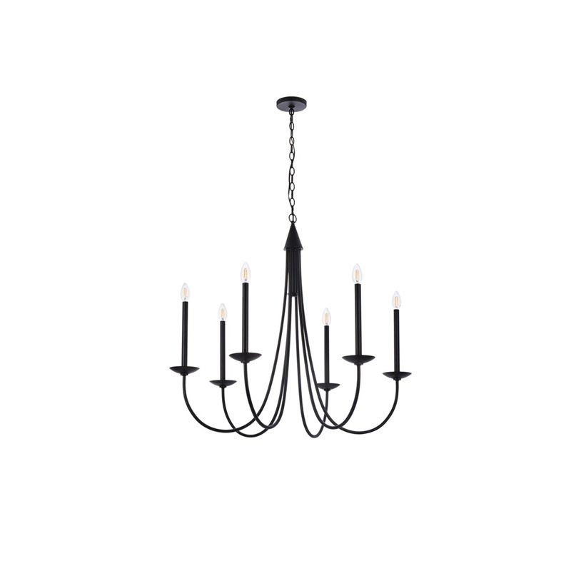 Living District Cohen 6-Light Mid-Century Metal Pendant in Black Finish