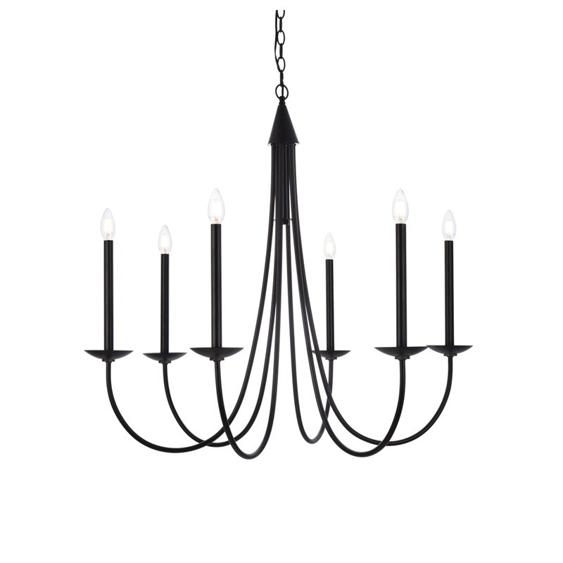 Living District Cohen 6-Light Mid-Century Metal Pendant in Black Finish