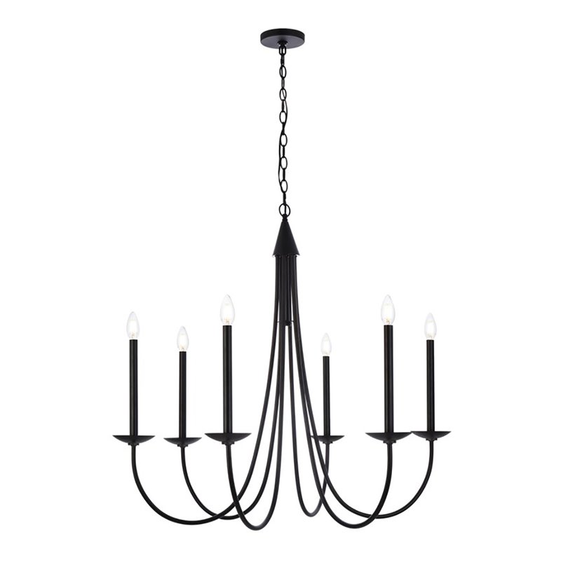 Living District Cohen 6-Light Mid-Century Metal Pendant in Black Finish