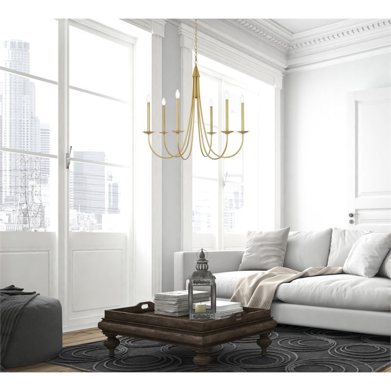 Living District Cohen 6-Light Mid-Century Metal Pendant in Brass Finish