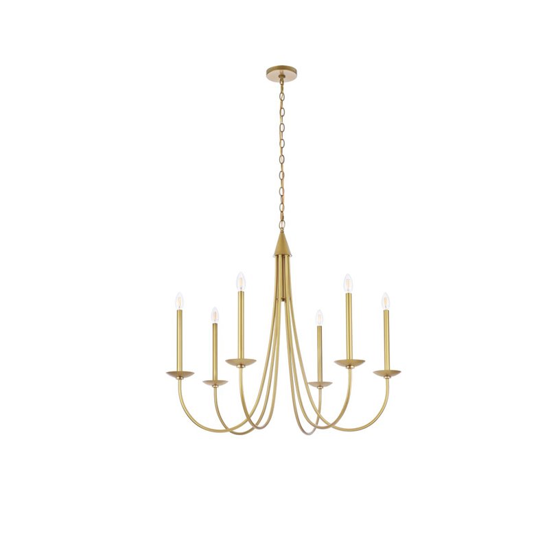 Living District Cohen 6-Light Mid-Century Metal Pendant in Brass Finish