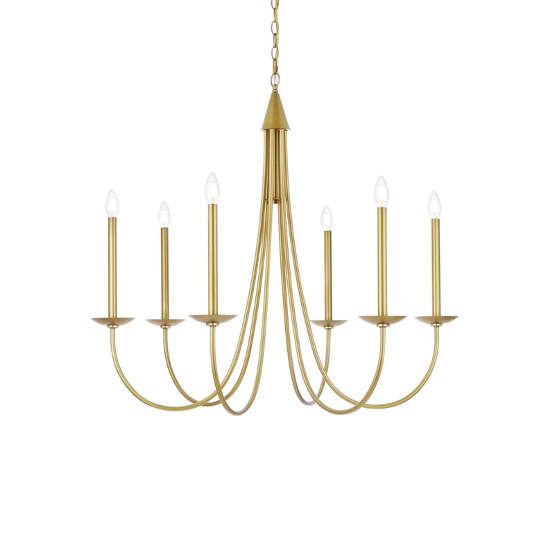 Living District Cohen 6-Light Mid-Century Metal Pendant in Brass Finish