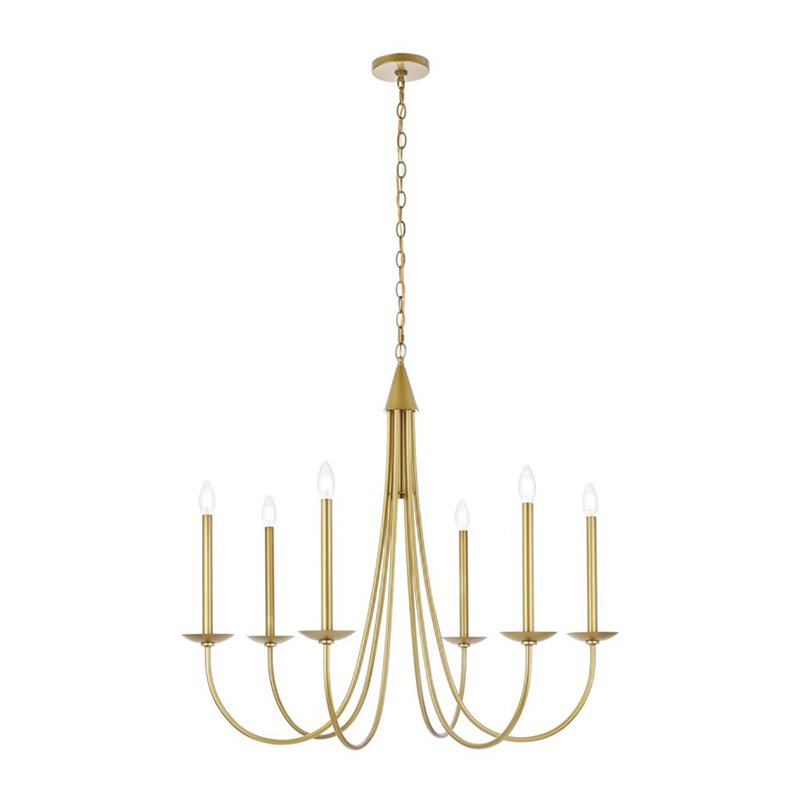Living District Cohen 6-Light Mid-Century Metal Pendant in Brass Finish