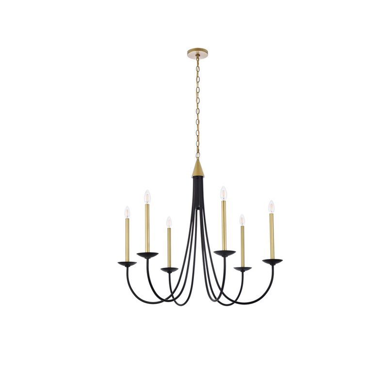 Living District Cohen 6-Light Mid-Century Metal Pendant in Black/Brass Finish