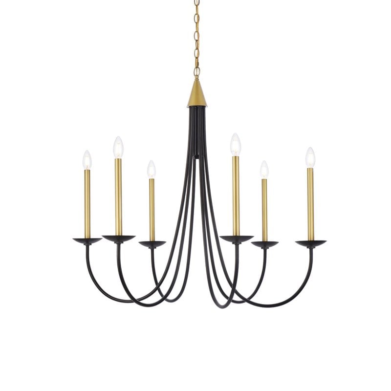 Living District Cohen 6-Light Mid-Century Metal Pendant in Black/Brass Finish