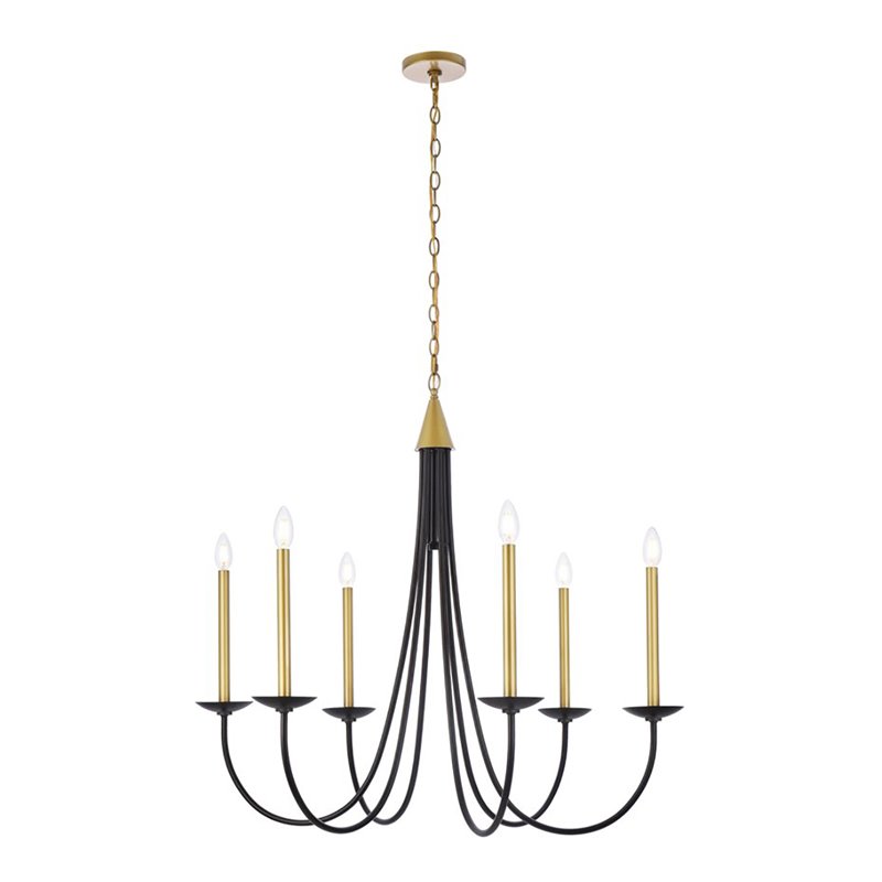 Living District Cohen 6-Light Mid-Century Metal Pendant in Black/Brass Finish