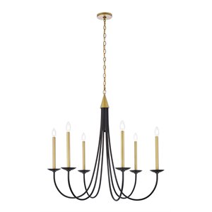 Living District Cohen 6-Light Mid-Century Metal Pendant in Black/Brass Finish