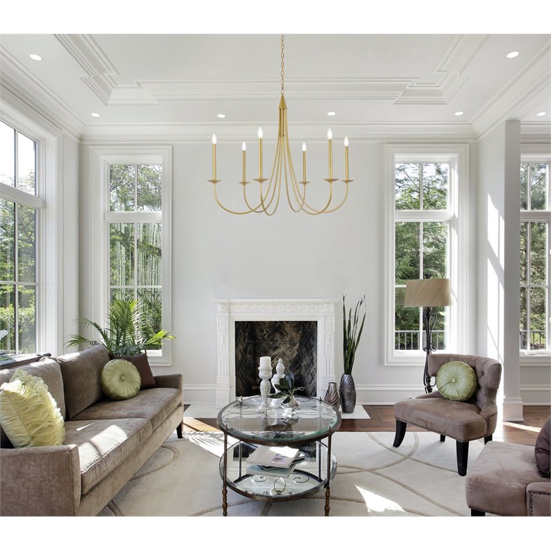 Living District Cohen 6-Light Mid-Century Metal Pendant in Brass Finish