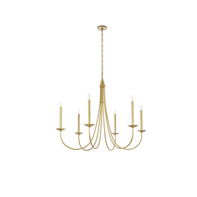 Living District Cohen 6-Light Mid-Century Metal Pendant in Brass Finish