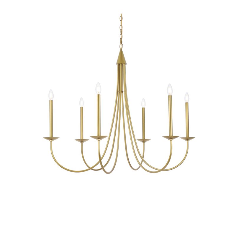 Living District Cohen 6-Light Mid-Century Metal Pendant in Brass Finish