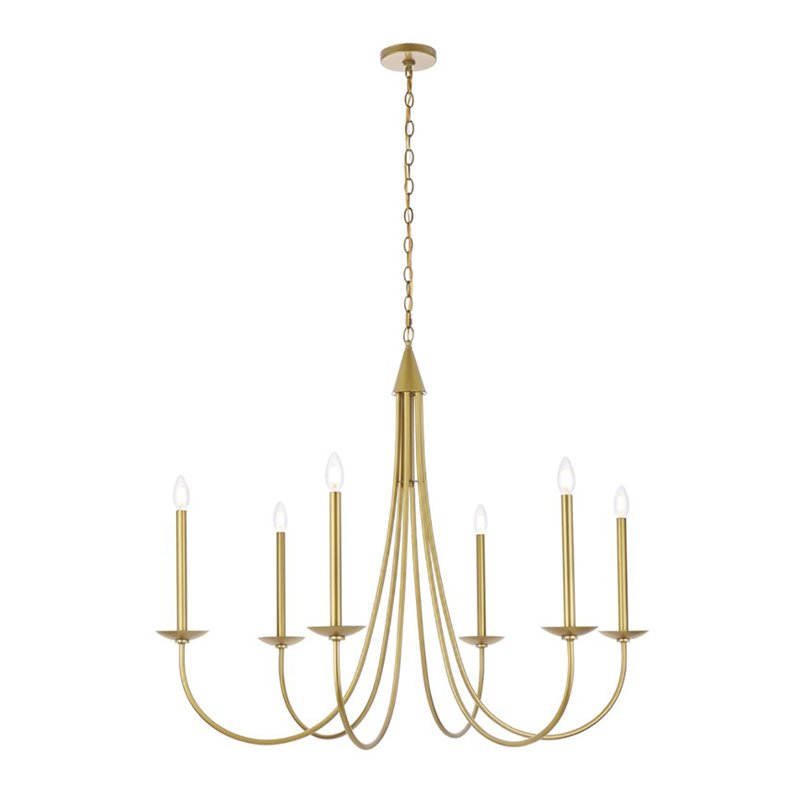 Living District Cohen 6-Light Mid-Century Metal Pendant in Brass Finish