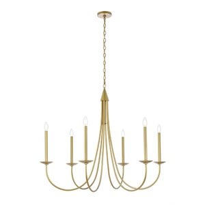 Living District Cohen 6-Light Mid-Century Metal Pendant in Brass Finish